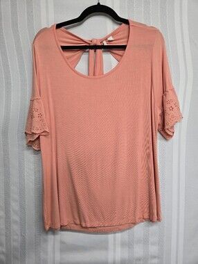 ESTABLISHED 1946 WOMEN'S PEACH FLUTTER SLEEVE ROUND BLOUSE TOP SIZE LARGE